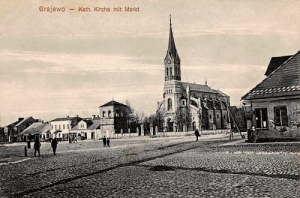 Grajewo Rynek i Kościół - Reprodukcja 1840